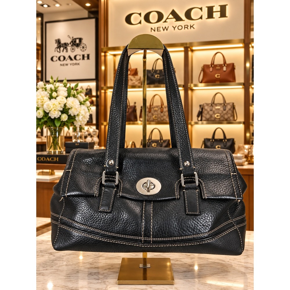 Coach Chelsea Heritage Black Leather Turnlock Satchel Bag F13091